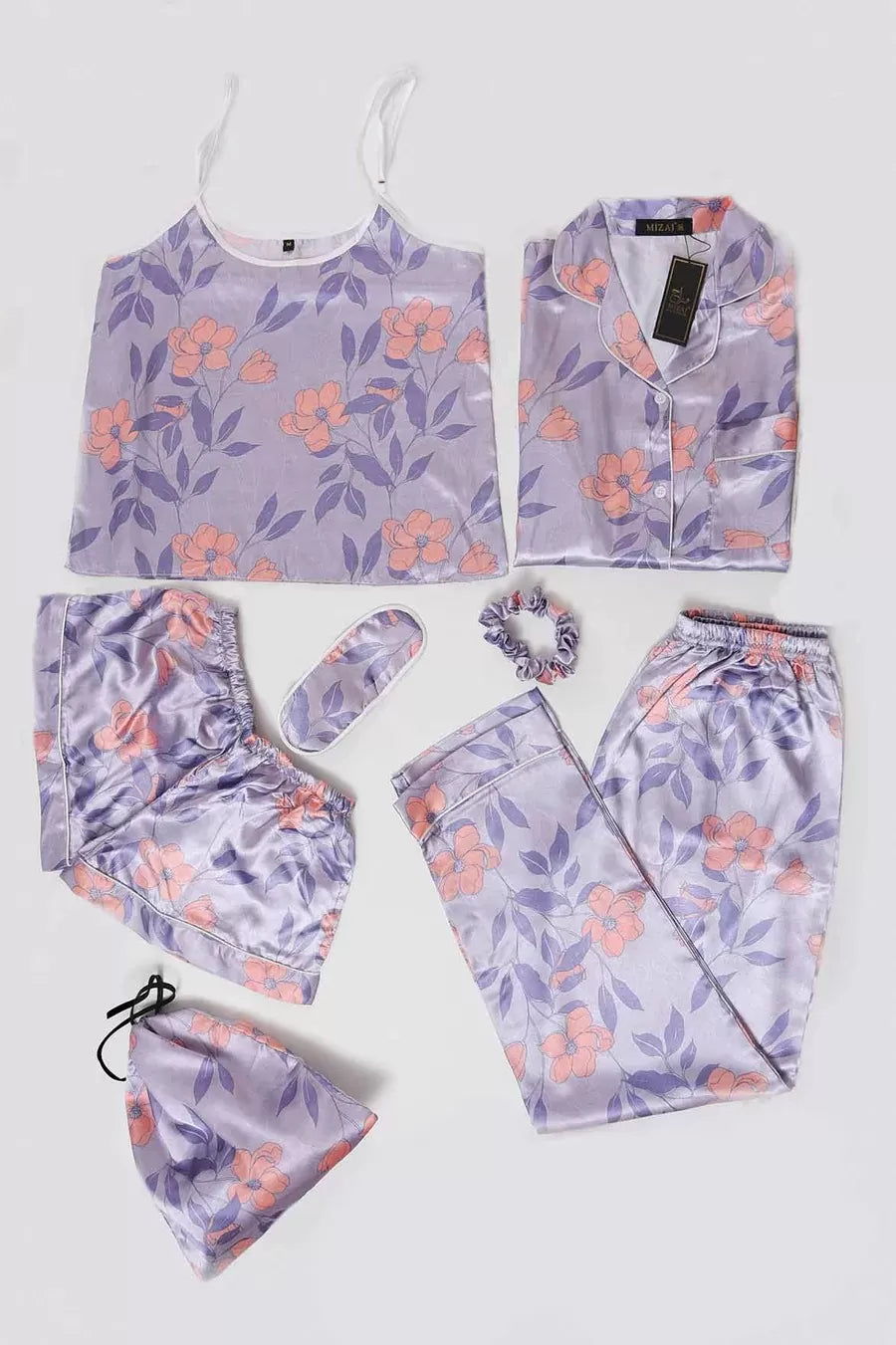 Valerie nightwear Sleepwear for Womens Sexy Silk Pajamas Set Satin Cami Pjs Set 7pcs Loungewear Camisole Nightwear Wife Gift - Oshi.pk - Buy & Sell Online