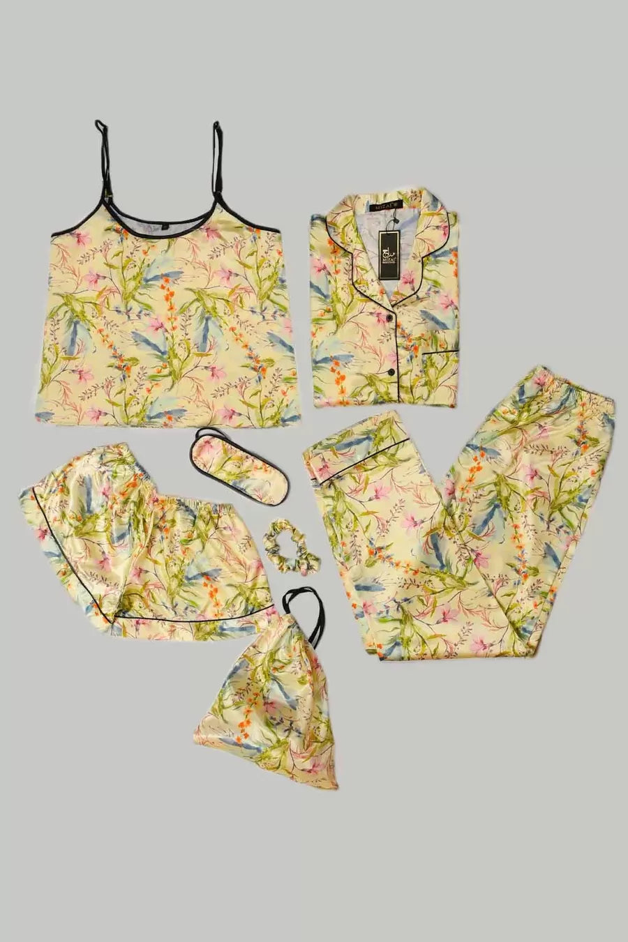 Valerie nightwear Sleepwear for Womens Sexy Silk Pajamas Set Satin Cami Pjs Set 7pcs Loungewear Camisole Nightwear Wife Gift - Oshi.pk - Buy & Sell Online