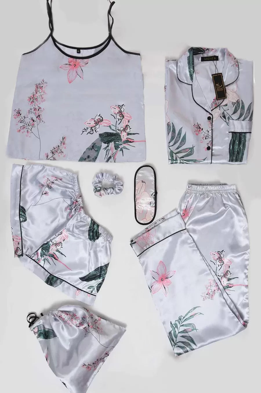 Valerie nightwear Sleepwear for Womens Sexy Silk Pajamas Set Satin Cami Pjs Set 7pcs Loungewear Camisole Nightwear Wife Gift - Oshi.pk - Buy & Sell Online