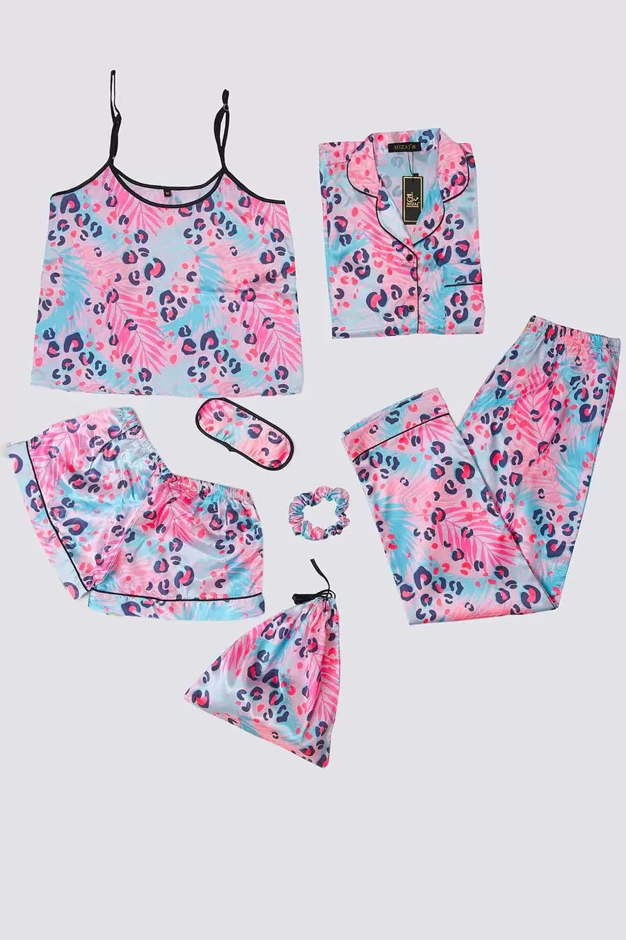 Valerie nightwear Sleepwear for Womens Sexy Silk Pajamas Set Satin Cami Pjs Set 7pcs Loungewear Camisole Nightwear Wife Gift - Oshi.pk - Buy & Sell Online