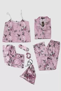 Valerie nightwear Sleepwear for Womens Sexy Silk Pajamas Set Satin Cami Pjs Set 7pcs Loungewear Camisole Nightwear Wife Gift - Oshi.pk - Buy & Sell Online