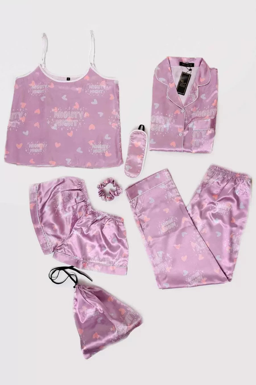 Valerie nightwear Sleepwear for Womens Sexy Silk Pajamas Set Satin Cami Pjs Set 7pcs Loungewear Camisole Nightwear Wife Gift - Oshi.pk - Buy & Sell Online
