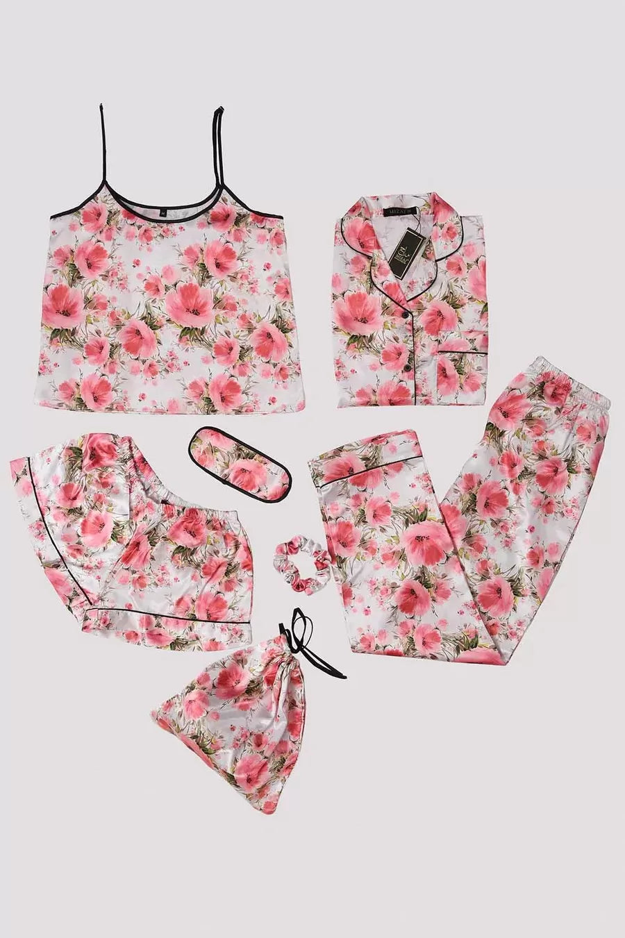 Valerie nightwear Sleepwear for Womens Sexy Silk Pajamas Set Satin Cami Pjs Set 7pcs Loungewear Camisole Nightwear Wife Gift - Oshi.pk - Buy & Sell Online
