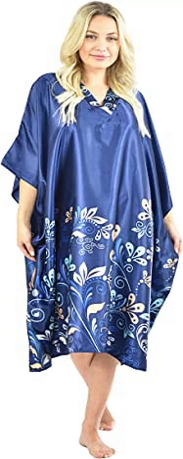 Valerie silky & smoothly Satin night dress V-neck Printed short kaftan - Oshi.pk - Buy & Sell Online