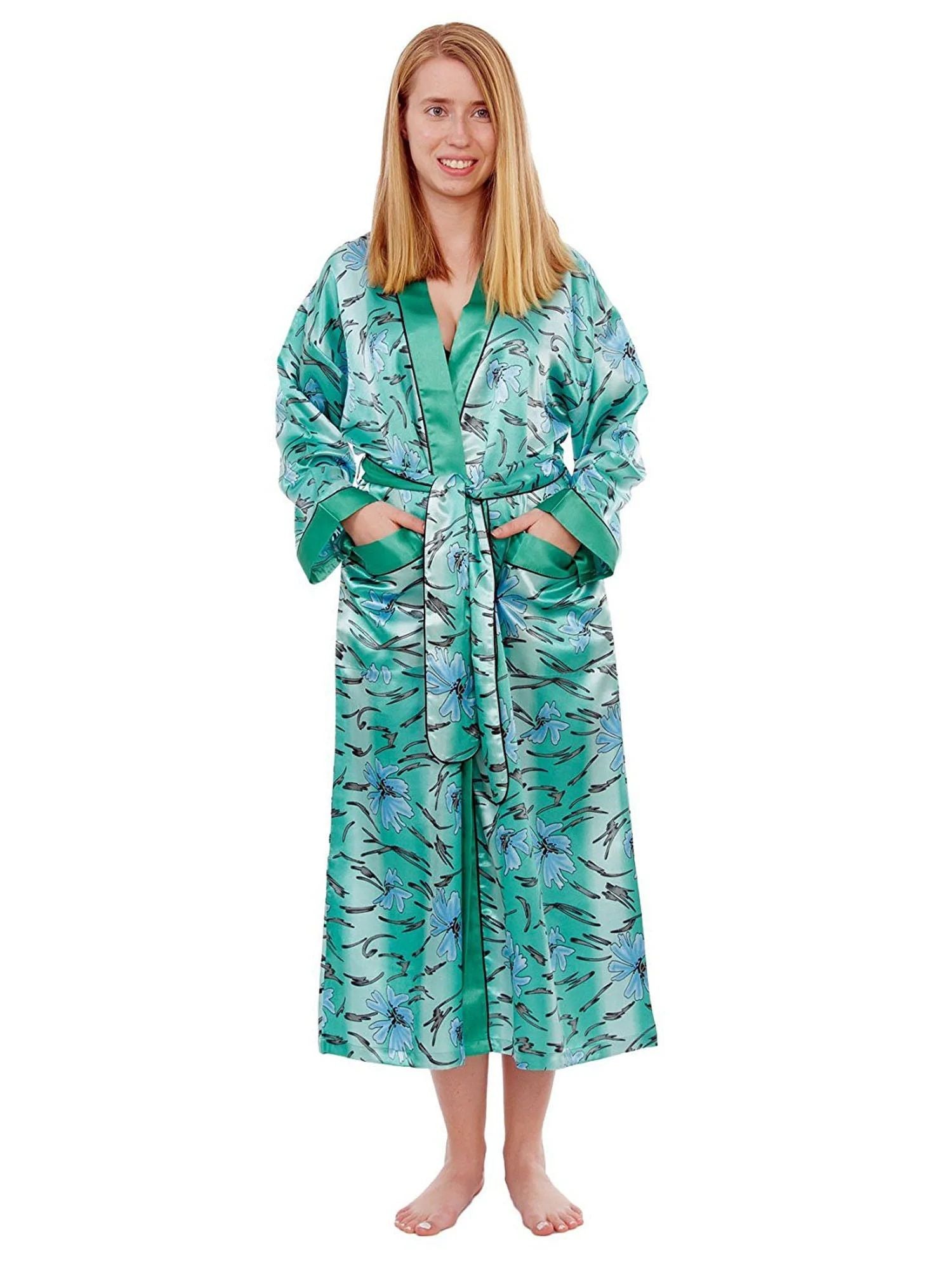 Valerie Women Silky Comfy Satin Classic Long robe/gown Featuring Contrast Trims & piping Nightwear - Oshi.pk - Buy & Sell Online