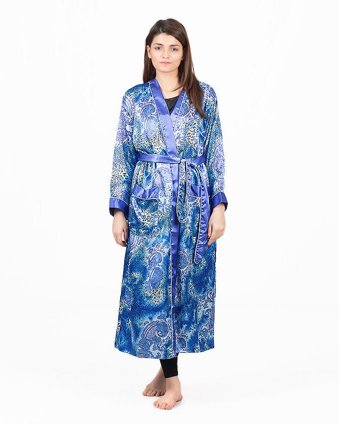 Valerie Women Silky Comfy Satin Classic Long robe/gown Featuring Contrast Trims & piping Nightwear - Oshi.pk - Buy & Sell Online