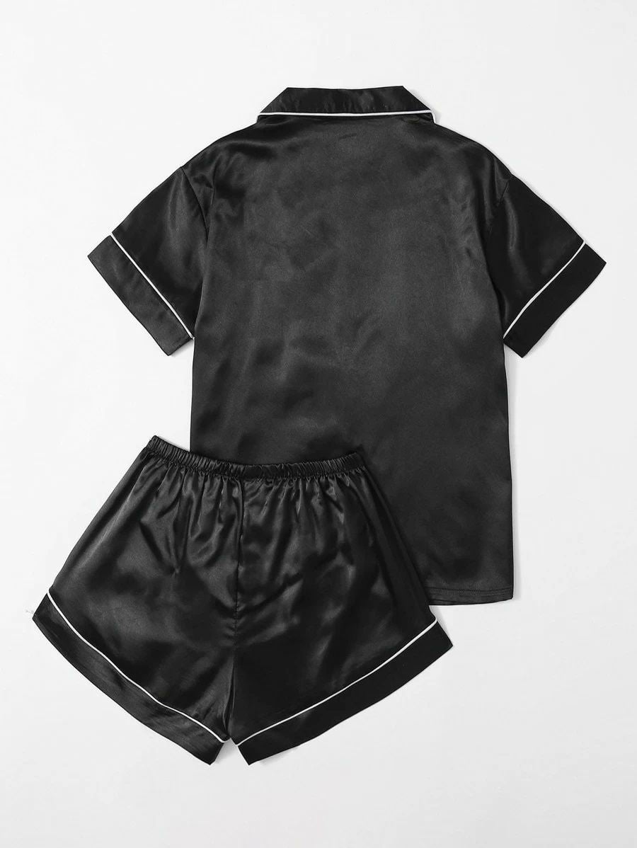 Valerie Women’s Contrast Pipping Satin Short PJ Set /Nightdress Silky/ Night Suit For Women’s - Oshi.pk - Buy & Sell Online