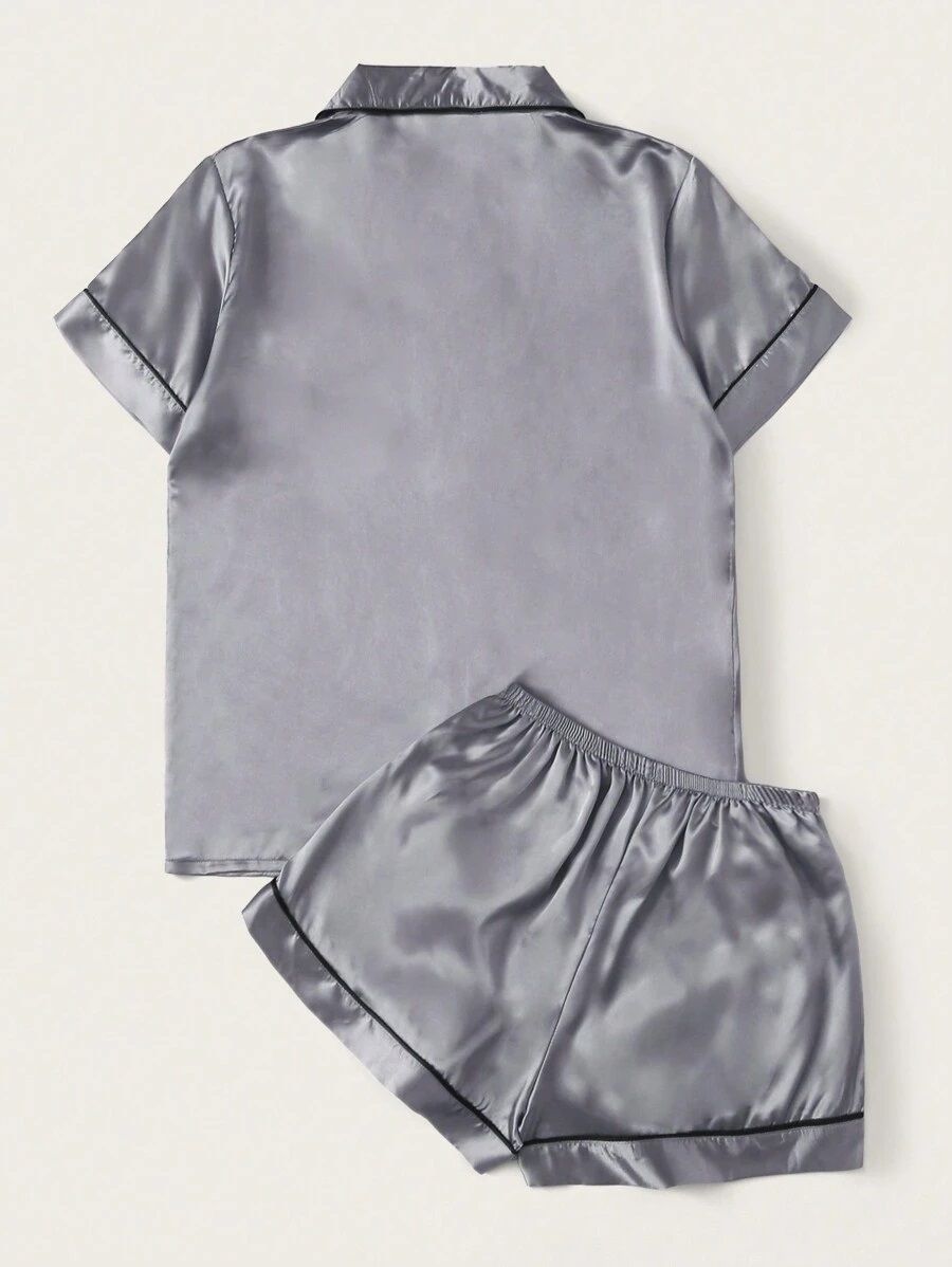 Valerie Women’s Contrast Pipping Satin Short PJ Set /Nightdress Silky/ Night Suit For Women’s - Oshi.pk - Buy & Sell Online