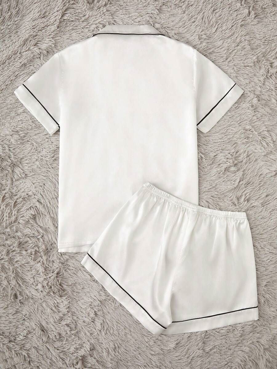Valerie Women’s Contrast Pipping Satin Short PJ Set /Nightdress Silky/ Night Suit For Women’s - Oshi.pk - Buy & Sell Online