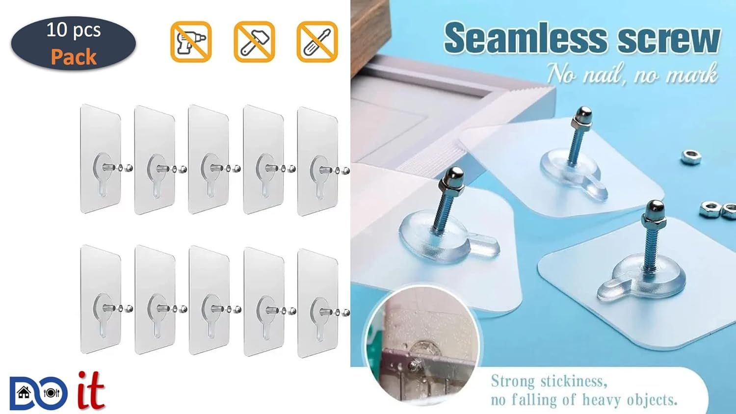 Wall Hooks for Hanging Strong, Adhesive Hooks for Wall Heavy Duty, self Adhesive Hook, Wall hangings 1 pack 10Pcs - Oshi.pk - Buy & Sell Online