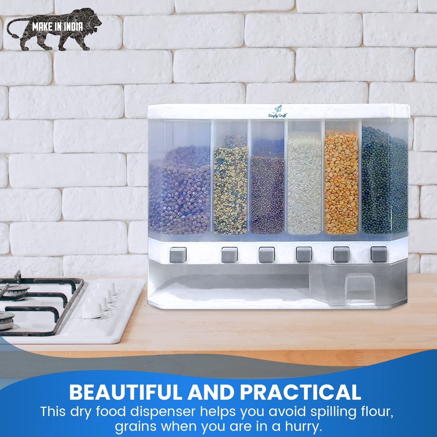 Wall Mounted Cereal Grains Dispenser for Kitchen | 10 KG Capacity cereal container dispenser | Rice Dal Coffee Beans and Dry Storage. (6-Grid-Cereal-D - Oshi.pk - Buy & Sell Online