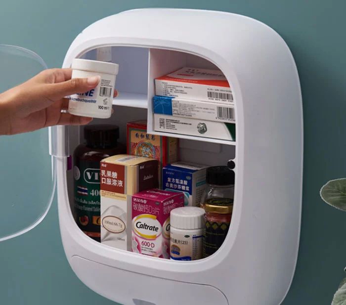 Wall-Mounted Cosmetic Storage Box Perforation-Free Bathroom Toilet Skin Care Products Dust-Proof Wall-Mounted Shelf - Oshi.pk - Buy & Sell Online