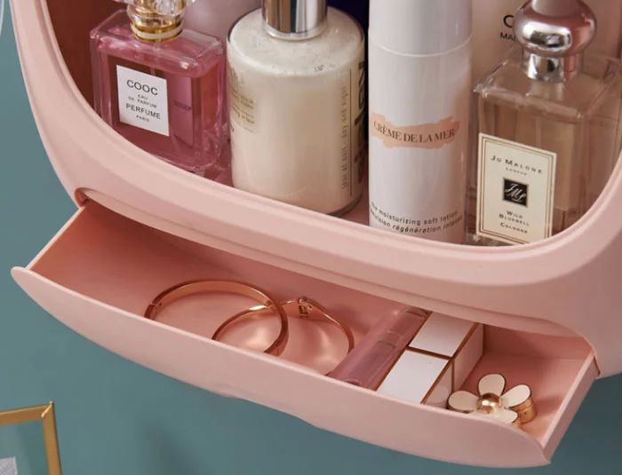 Wall-Mounted Cosmetic Storage Box Perforation-Free Bathroom Toilet Skin Care Products Dust-Proof Wall-Mounted Shelf - Oshi.pk - Buy & Sell Online