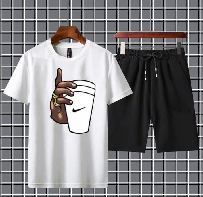 white Hand With Cup Printed gym wear Half Sleeves O Neck Shorts & Tshirt Tracksuit For Men highly recommended tracksuit for Boys - Oshi.pk - Buy & Sell Online
