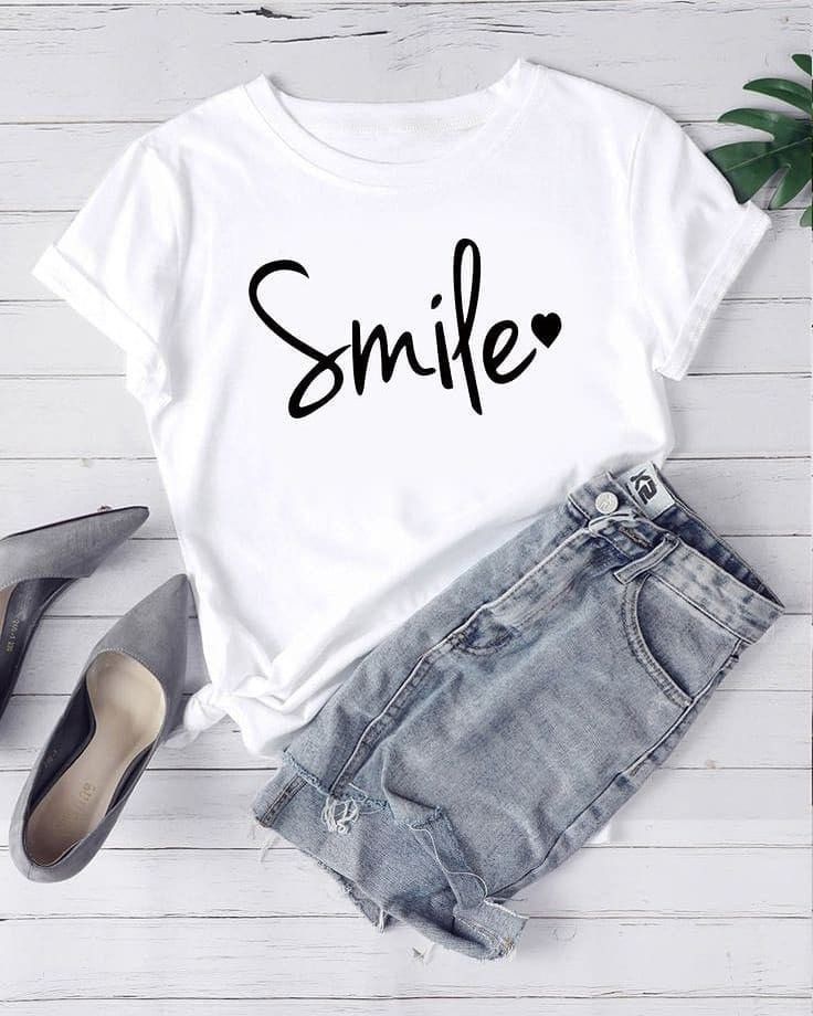 White T Shirt For Girls new and stylish design smile Print Summer Wear Round Neck Half Sleeves Shirt - Oshi.pk - Buy & Sell Online