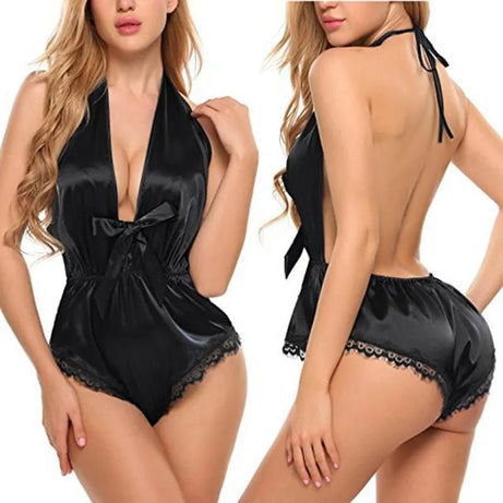Wholesale Midnight Bowknot Charm Backless One Piece Satin Lingerie Sleepwear Underwear Nightwear For Women - Oshi.pk - Buy & Sell Online