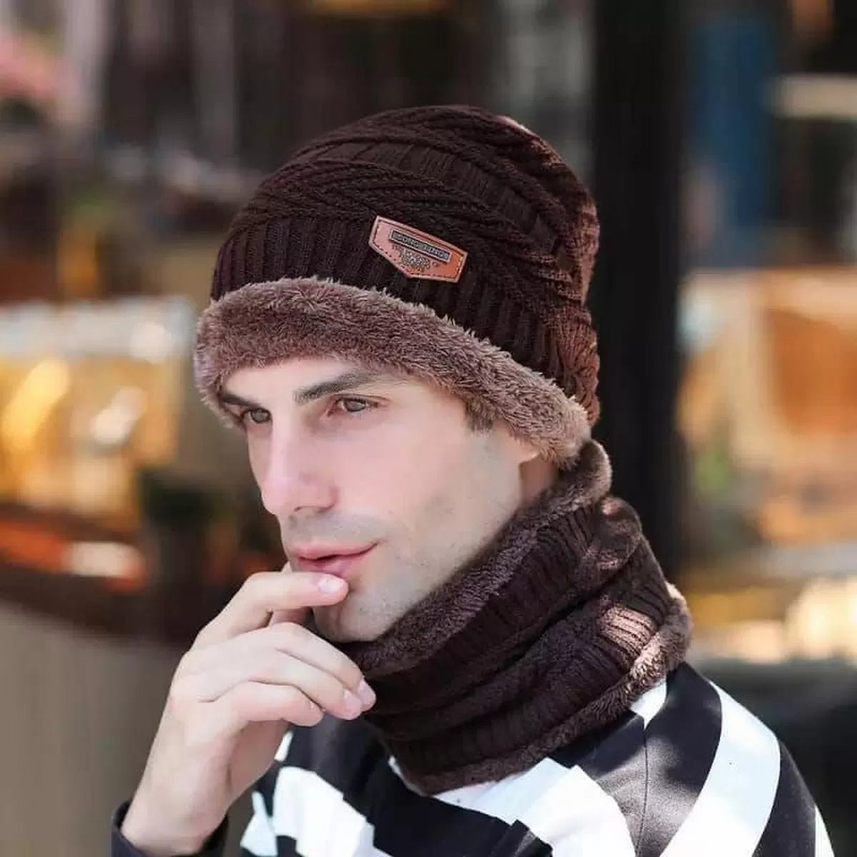 Winter Beanie Hats Scarf Set Warm Knit Hat Thick Fleece Lined Slouchy Cap Neck Warmer for Men Women - Oshi.pk - Buy & Sell Online