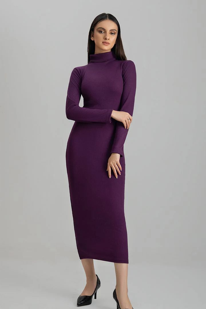 Wintsfield Highneck Bodycon Dress (Purple) - Oshi.pk - Buy & Sell Online