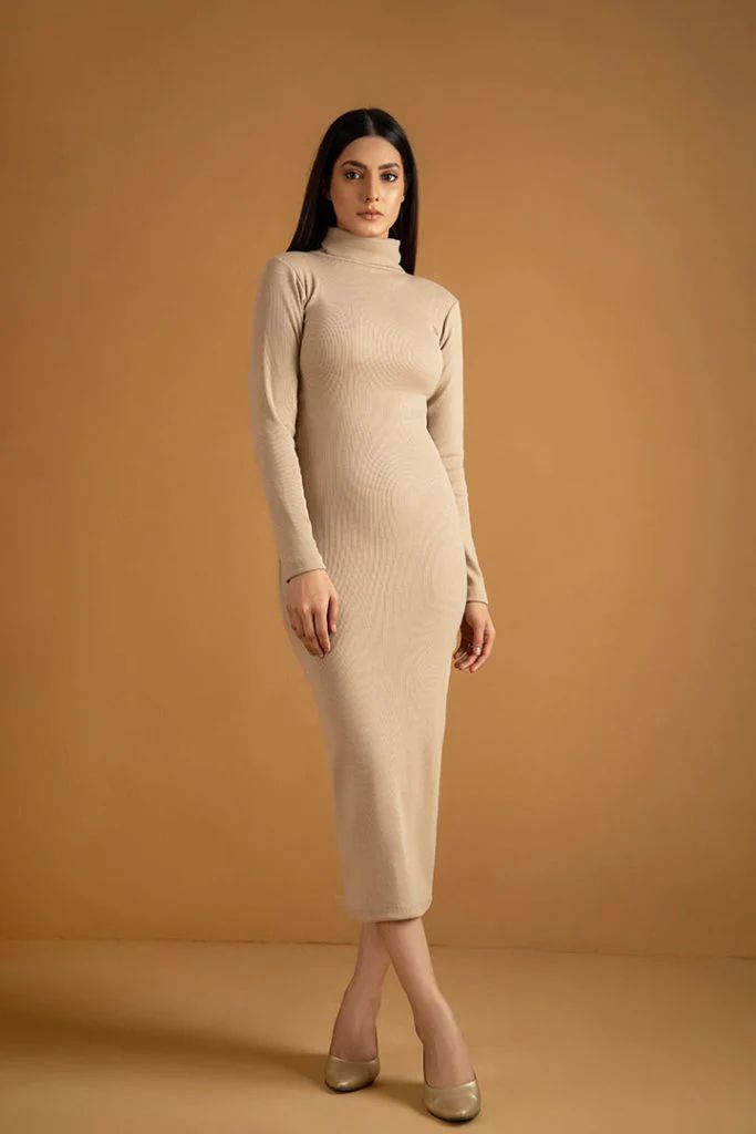 Wintsfield Highneck Bodycon Dress (Skin) - Oshi.pk - Buy & Sell Online