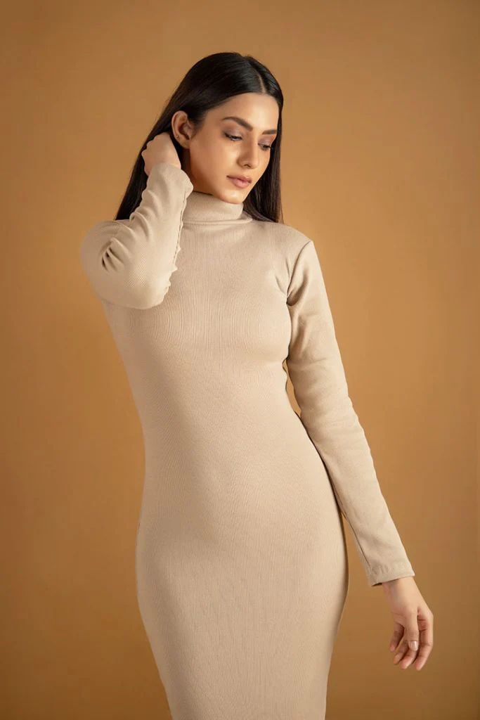 Wintsfield Highneck Bodycon Dress (Skin) - Oshi.pk - Buy & Sell Online