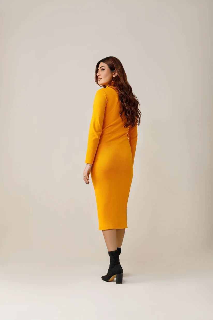 Wintsfield Highneck Bodycon Dress (Mustard Yellow) - Oshi.pk - Buy & Sell Online