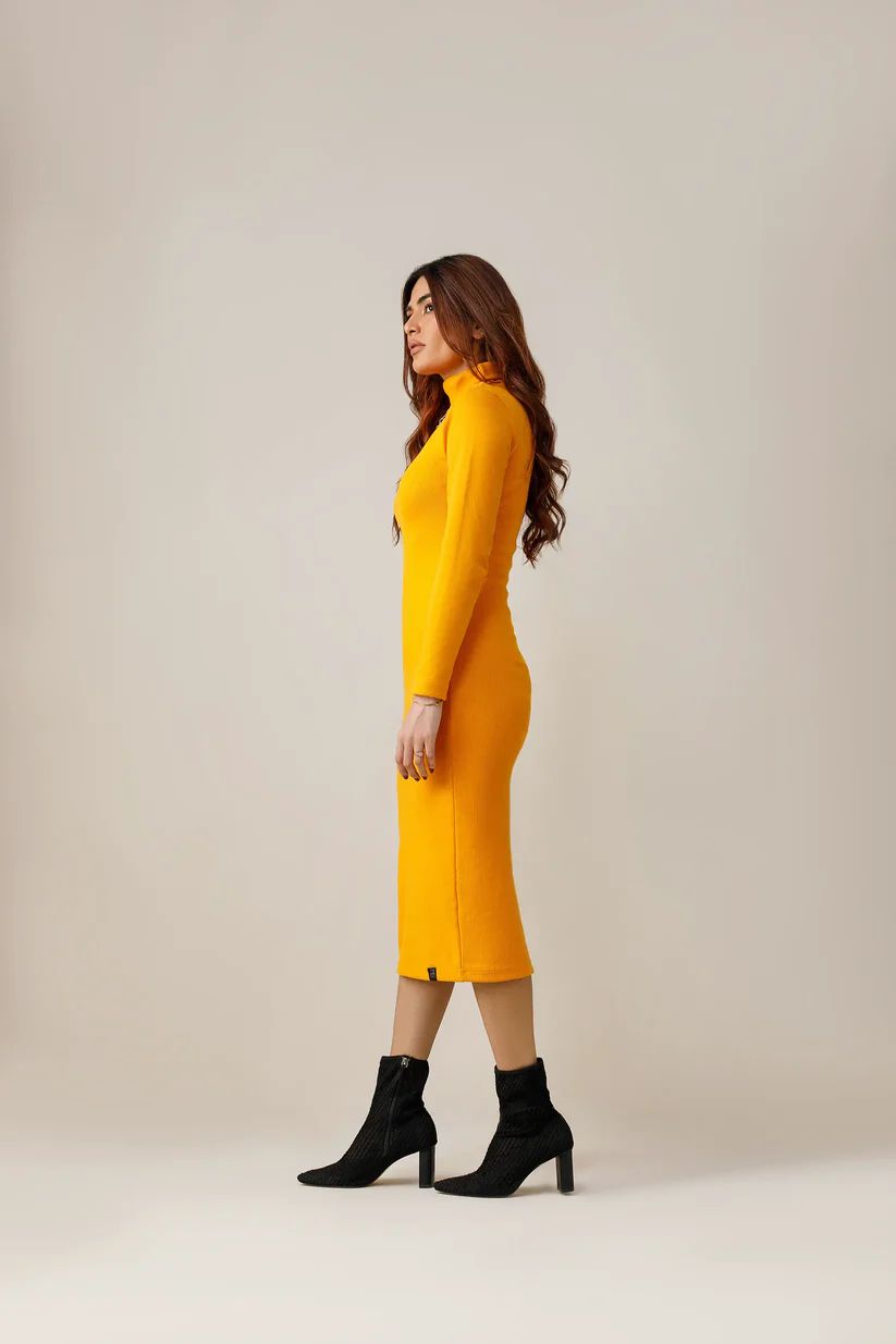 Wintsfield Highneck Bodycon Dress (Mustard Yellow) - Oshi.pk - Buy & Sell Online