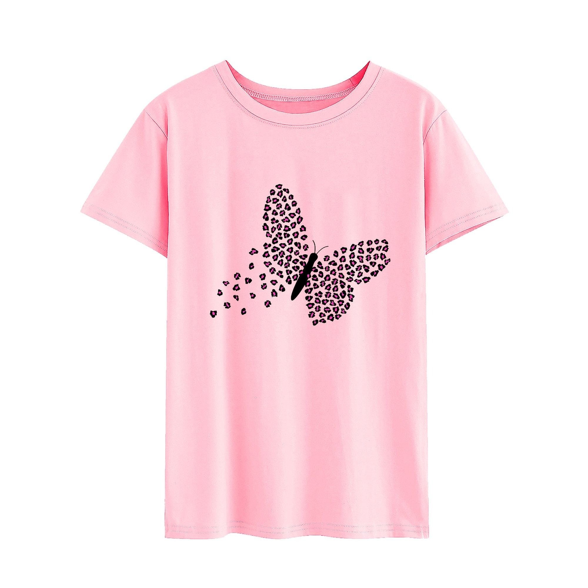 Women Short Sleeve Butterfly Print Crew Neck Graphic Tee - Oshi.pk - Buy & Sell Online