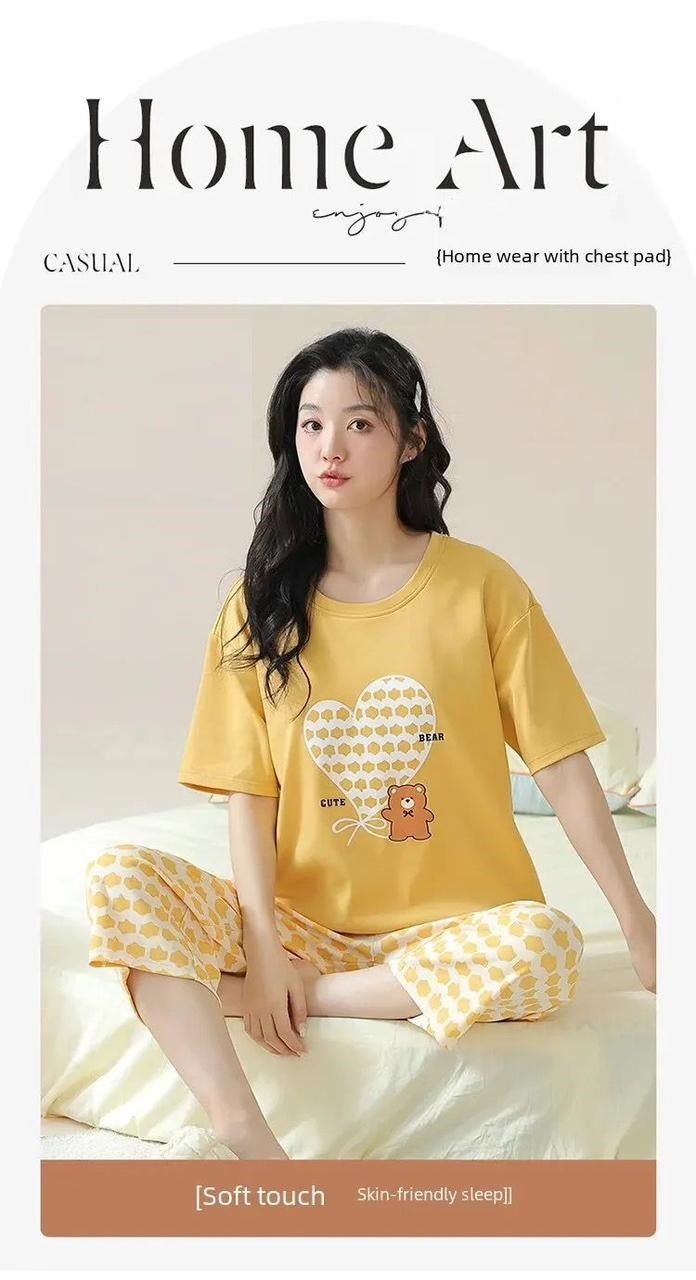 Yellow Heart Bear Printed Tshirt and Trouser For Her - Oshi.pk - Buy & Sell Online