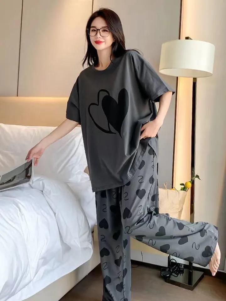 Grey with Black Heart Printed Tshirt and Trouser For Her - Oshi.pk - Buy & Sell Online