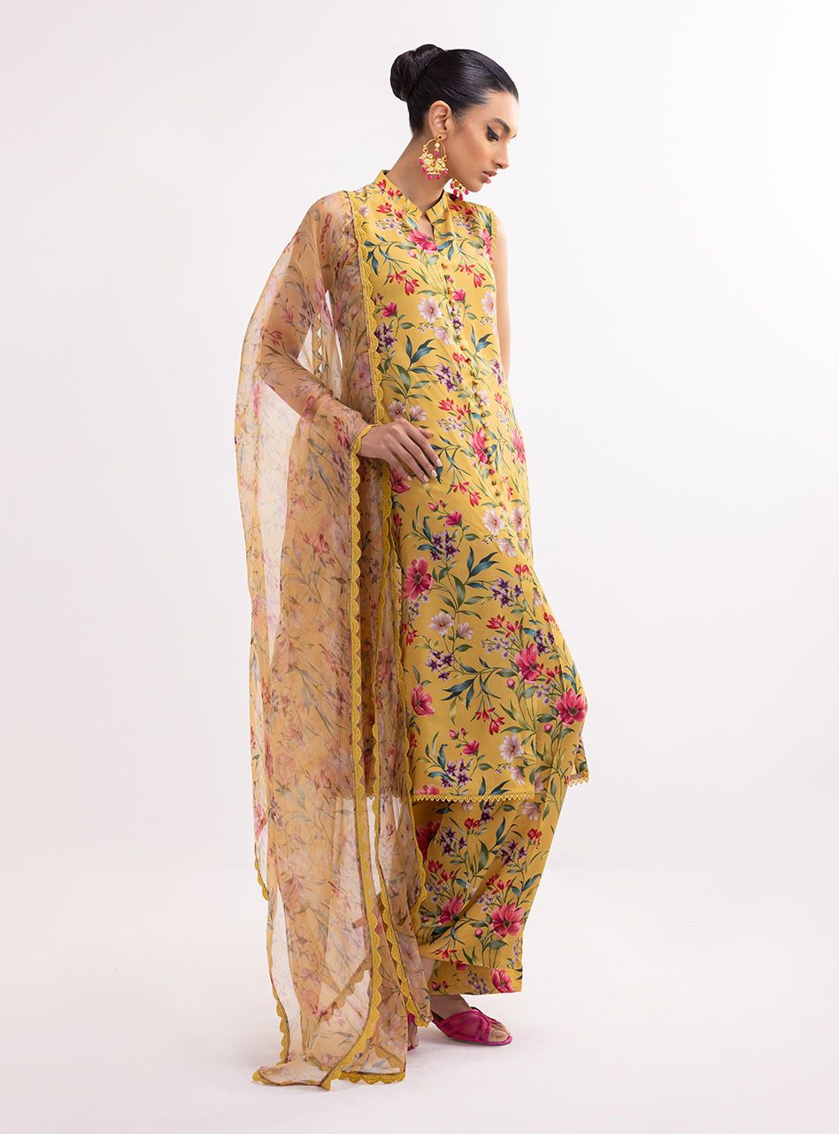 Zainab Chottani Digital Printed 3 PCS Women Unstitched Suit - Mustard - Oshi.pk - Buy & Sell Online