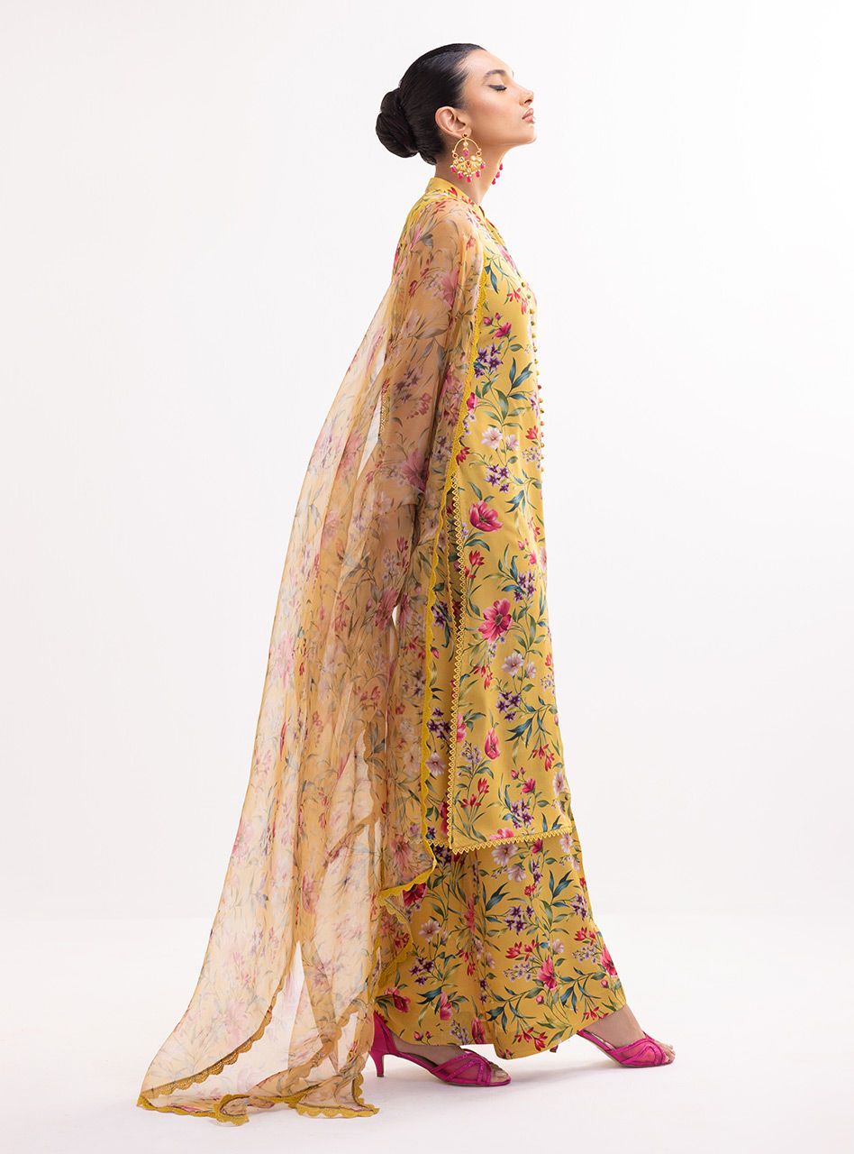 Zainab Chottani Digital Printed 3 PCS Women Unstitched Suit - Mustard - Oshi.pk - Buy & Sell Online