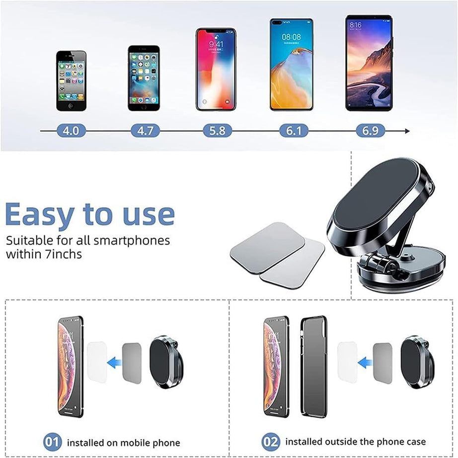 Zintore Phone Holder New Alloy Folding Magnetic Car Phone Holder 360Rotating Base Phone Mount Magnetic Adjustable Car Phone Holder Stand - Oshi.pk - Buy & Sell Online
