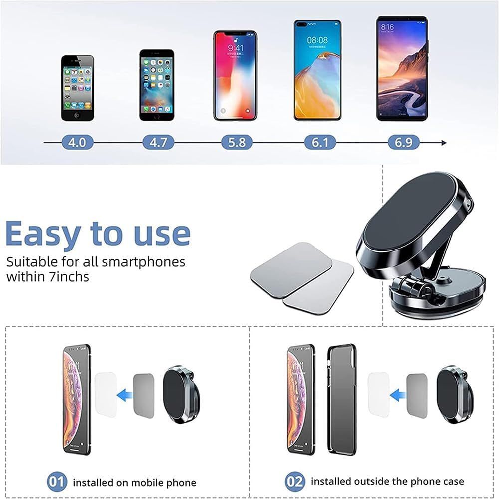 Zintore Phone Holder New Alloy Folding Magnetic Car Phone Holder 360Rotating Base Phone Mount Magnetic Adjustable Car Phone Holder Stand - Oshi.pk - Buy & Sell Online