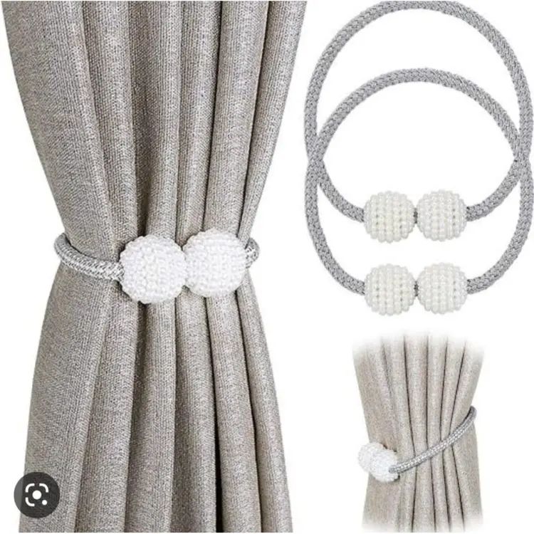 1 Pair Random Color Magnetic Curtain Tieback Curtains Holder Convenient Drape Tie Backs Pearl Decorative Rope Holdback Holder - Oshi.pk - Buy & Sell Online