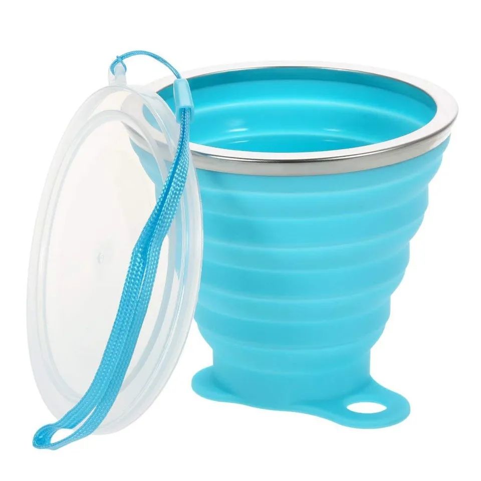 1 Pc - Collapsible Travel Cup - Ultra-Slim Foldable Silicone Cup with Lid for Coffee, Water, Tea - Portable Camping, Outdoor Sets - Random Colors - Oshi.pk - Buy & Sell Online