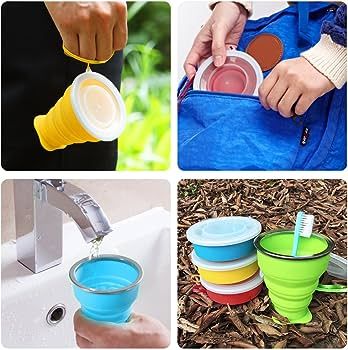 1 Pc - Collapsible Travel Cup - Ultra-Slim Foldable Silicone Cup with Lid for Coffee, Water, Tea - Portable Camping, Outdoor Sets - Random Colors - Oshi.pk - Buy & Sell Online