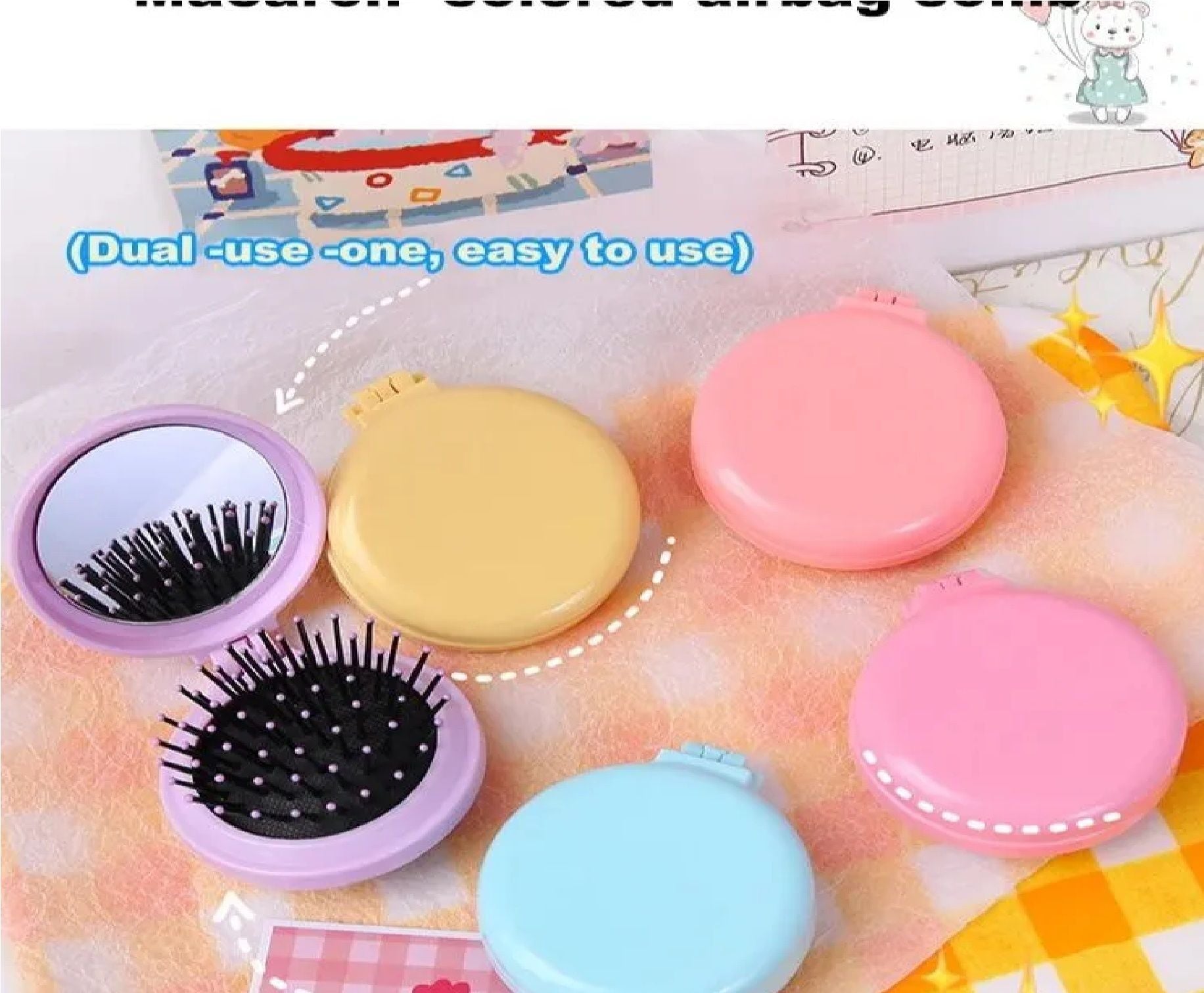 1 Pc Cute Folding Portable Massage Hair Comb Mirror Smooth Detangler Comb Detangling Hair Brush Hairdressing Tools - Oshi.pk - Buy & Sell Online