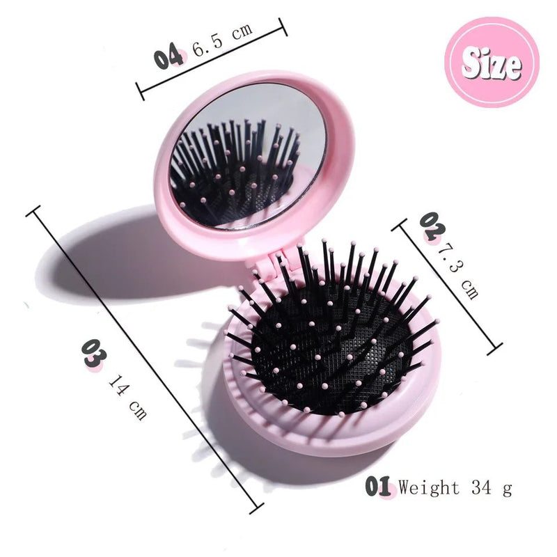 1 Pc Cute Folding Portable Massage Hair Comb Mirror Smooth Detangler Comb Detangling Hair Brush Hairdressing Tools - Oshi.pk - Buy & Sell Online