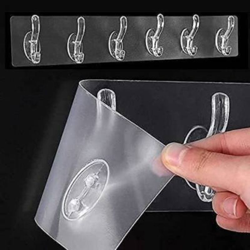 1 Pc Self Adhesive 6 or 5 Hooks Sticker Strip for Wall Hanging Multi-Purpose Item Heavy Duty Sticky Hook for Hanging Reusable Waterproof Without Drill - Oshi.pk - Buy & Sell Online