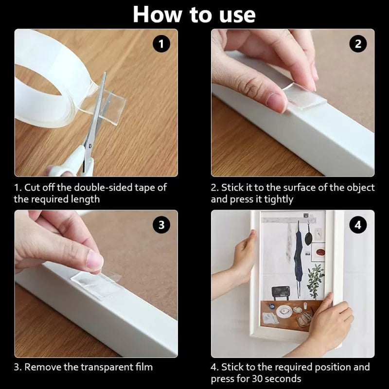 1 Pcs Double Sided Tape Heavy Duty Multipurpose Wall Tape Adhesive Strips Removable Mounting Tape,Reusable Strong Sticky Transparent Tape Gel - Oshi.pk - Buy & Sell Online