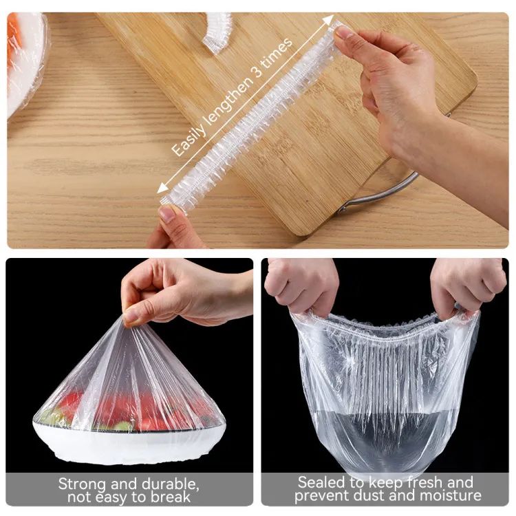 10/100Pcs Disposable Plastic Bag Food Cover Wrap Elastic Food Bags Lids For Fruit Bowls Cup Cap Storage Kitchen organizer Fresh Keeping Saver Bag