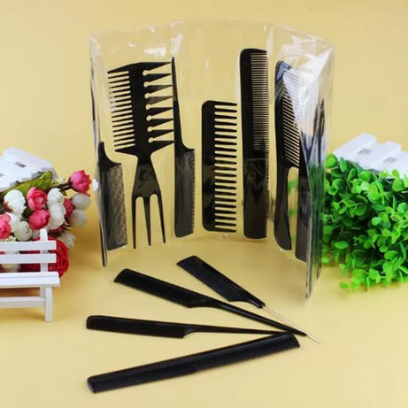 10 Hair Comb Set Salon Series Professional Plastic Hair Combs Hair Salon Hair Styling Combs Set Kit Comb Kit with Transparent Pouch Organizer - Oshi.pk - Buy & Sell Online