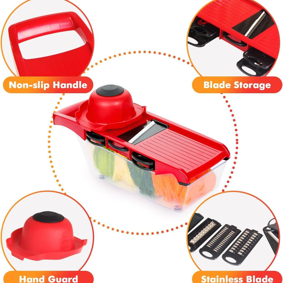 10 In 1 Multi-Function Vegetable And Fruit Chopper, Mandoline Slicer, Onion Potato Cheese Shredder, Salad Spiralizer Cutter, Veggie Grater Dicer Artifact With Vegetable Peeler,Hand Guard And Container - Oshi.pk - Buy & Sell Online