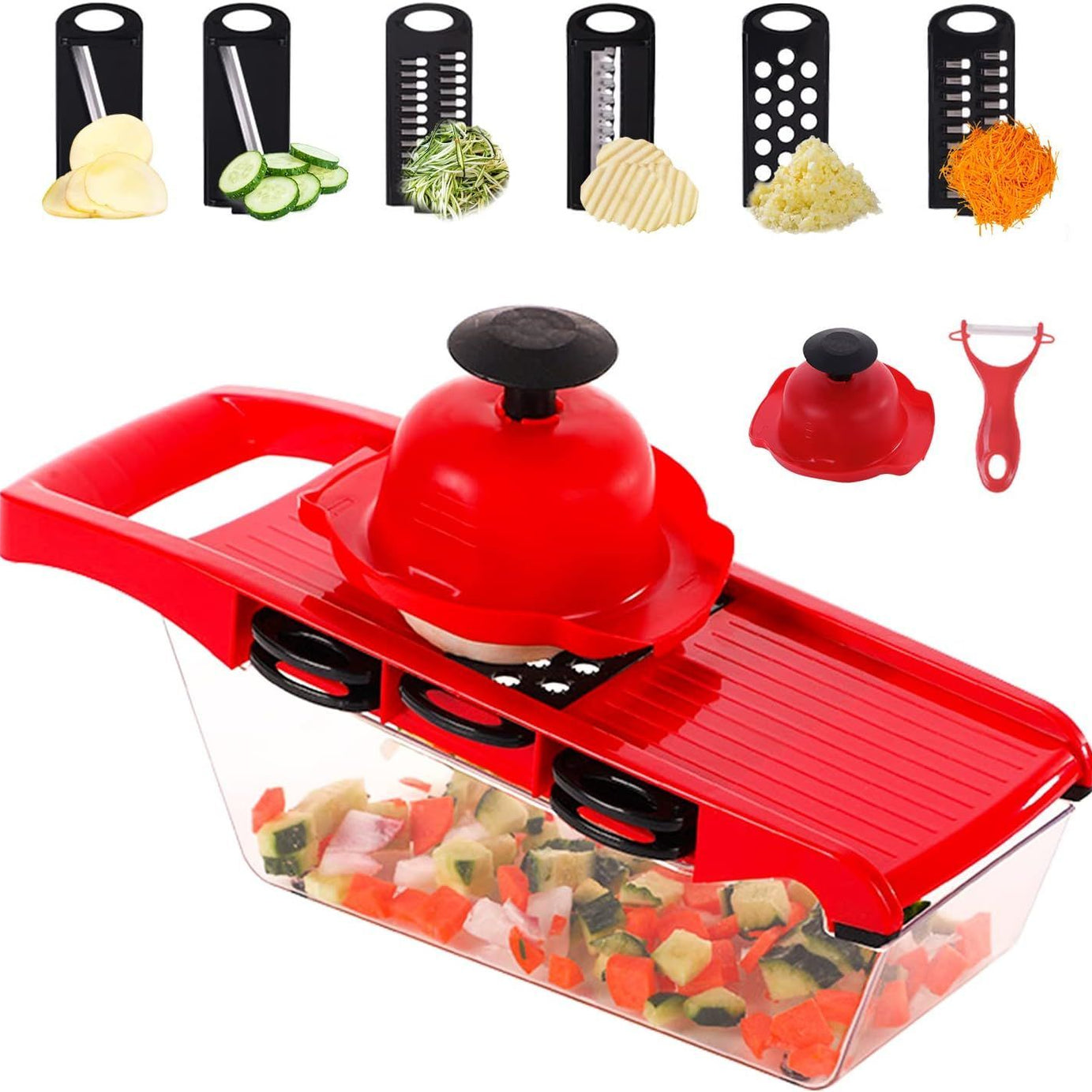 10 In 1 Multi-Function Vegetable And Fruit Chopper, Mandoline Slicer, Onion Potato Cheese Shredder, Salad Spiralizer Cutter, Veggie Grater Dicer Artifact With Vegetable Peeler,Hand Guard And Container - Oshi.pk - Buy & Sell Online