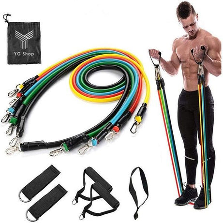 11 Pcs band Fitness Resistance Set with Stackable Exercise Bands