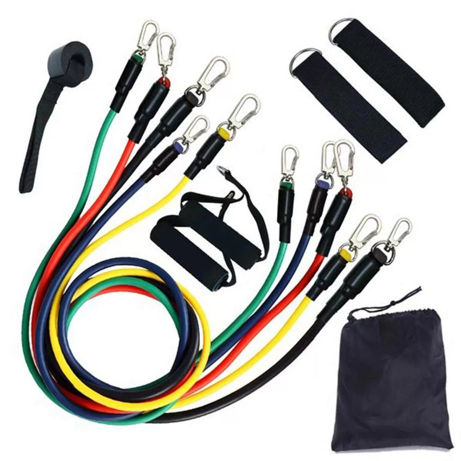 11 PCS Latex Resistance Band Set Yoga Pilates Abs Exercise Fitness Gym Workout Set With Elastic Tube, Door Anchor, Ankle Straps, And Handles For Weigh - Oshi.pk - Buy & Sell Online