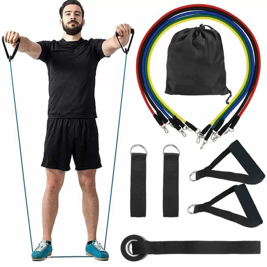 11 PCS Latex Resistance Band Set Yoga Pilates Abs Exercise Fitness Gym Workout Set With Elastic Tube, Door Anchor, Ankle Straps, And Handles For Weigh - Oshi.pk - Buy & Sell Online