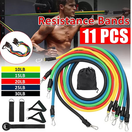 11 PCS Latex Resistance Band Set Yoga Pilates Abs Exercise Fitness Gym Workout Set With Elastic Tube, Door Anchor, Ankle Straps, And Handles For Weigh - Oshi.pk - Buy & Sell Online