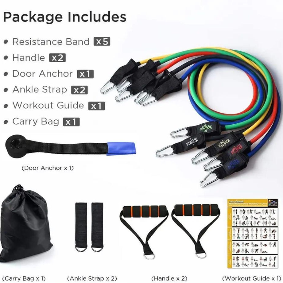 11 Pcs Latex Resistance Band Transform Your Home into a Personal Gym with Our 11-Piece Resistance Band Set! - Oshi.pk - Buy & Sell Online