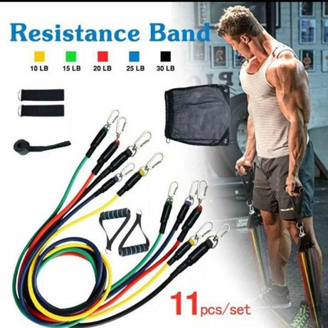 11(PCS) Power Exercise Resistance Band Set 5 in 1 Fitness Band Equipment for Men and Women - Oshi.pk - Buy & Sell Online
